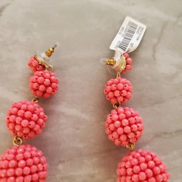 💕 NEW J.Crew Pink Beaded Beads Drop Dangle Earrings 💕 - Picture 6 of 8